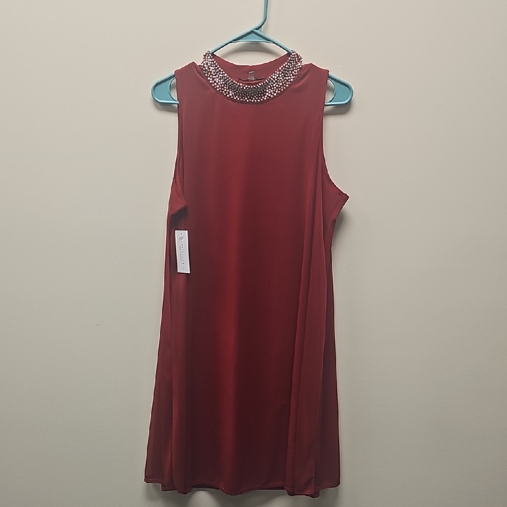 Annalee + Hope Red Mini Dress with Beaded Neckline